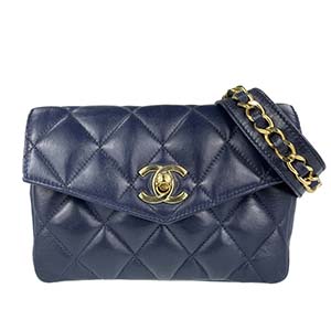 シャネル マトラッセ ラムスキン ネイビー ウエストポーチ