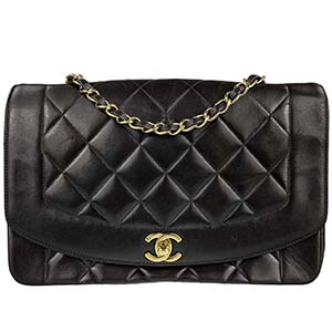 シャネル マトラッセ 25㎝ ダイアナフラップ ラムスキン ブラック ショルダーバッグ