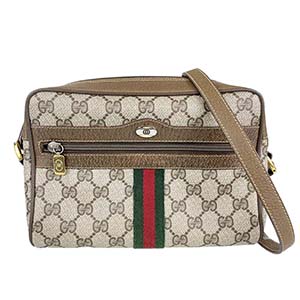 グッチ オールドグッチ シェリーライン PVC レザー ベージュ ブラウン ショルダーバッグ