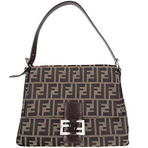 フェンディ マンマバゲット ズッカ キャンバス レザー ブラウン ショルダーバッグ