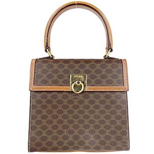 セリーヌ マカダム ガンチーニ PVC レザー ブラウン ハンドバッグ