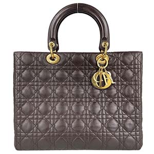 ディオール レディディオール カナージュ ラージ ラムスキン ブラウン ハンドバッグ