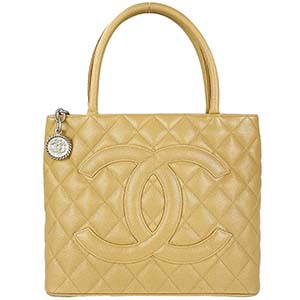 シャネル 復刻トート マトラッセ キャビアスキン シルバー金具 ベージュ トートバッグ