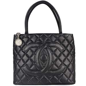 シャネル 復刻トート マトラッセ キャビアスキン シルバー金具 ブラック トートバッグ