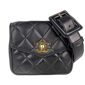 シャネル マトラッセ 15㎝ ラムスキン ブラック ウエストポーチ