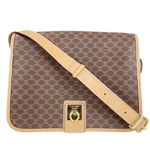 セリーヌ マカダム ガンチーニ PVC レザー ブラウン ショルダーバッグ