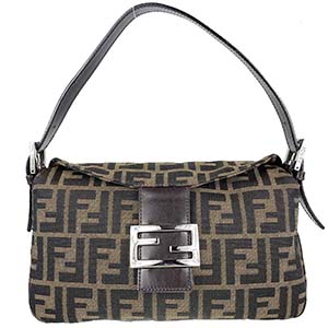 フェンディ マンマバゲット ズッカ キャンバス レザー ブラウン ショルダーバッグ