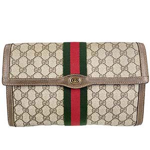 グッチ オールドグッチ シェリーライン PVC レザー ベージュ ブラウン セカンドバッグ