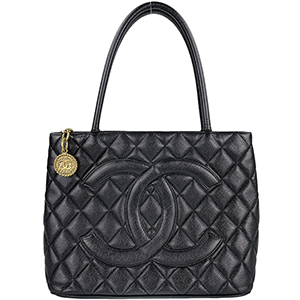 シャネル 復刻トート マトラッセ キャビアスキン ゴールド金具 ブラック トートバッグ