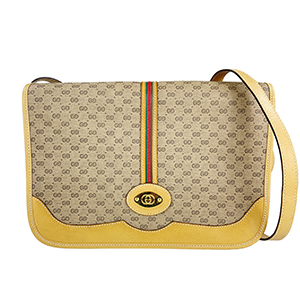 グッチ オールドグッチ GGプラス シェリーライン PVC レザー ベージュ ショルダーバッグ