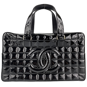 シャネル チョコバー パテント レザー ブラック ハンドバッグ