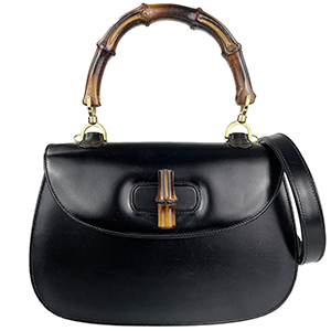 グッチ バンブー レザー ブラック 2WAY ハンドバッグ