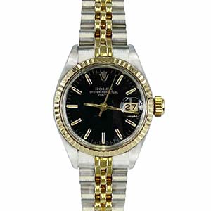 ロレックス オイスターパーペチュアル デイト ゴールド ブラック ステンレス 腕時計