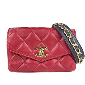 シャネル マトラッセ 16㎝ ラムスキン レッド ブラック ウエストポーチ