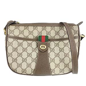 グッチ オールドグッチ シェリーライン PVC レザー ブラウン ショルダーバッグ