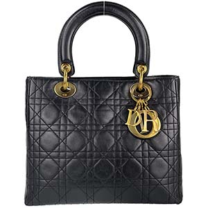 ディオール レディディオール カナージュ ミディアム ラムスキン ブラック ハンドバッグ