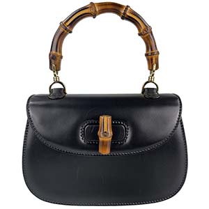 グッチ バンブー レザー ブラック ハンドバッグ