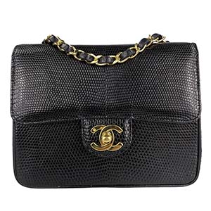 シャネル リザード 19㎝ ブラック ショルダーバッグ