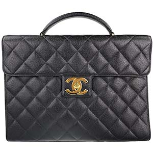 シャネル マトラッセ 28㎝ キャビアスキン ブラック ブリーフケース ハンドバッグ