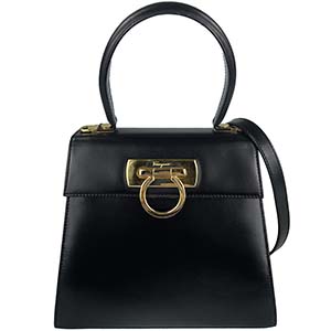 フェラガモ ガンチーニ レザー ブラック 2WAY ハンドバッグ