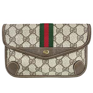 グッチ オールドグッチ シェリーライン PVC レザー ベージュ ブラウン ポーチ