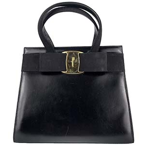 フェラガモ ヴァラ リボン レザー ブラック ハンドバッグ