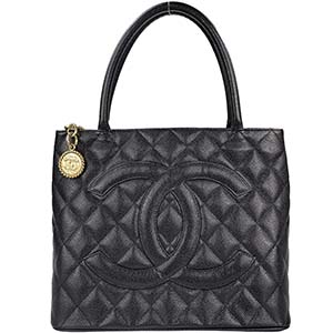 シャネル 復刻トート マトラッセ キャビアスキン ゴールド金具 ブラック トートバッグ