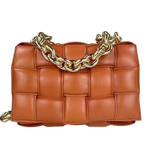 ボッテガ・ヴェネタ チェーン カセット ラムスキン メープル ショルダーバッグ