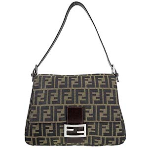 フェンディ マンマバゲット ズッカ キャンバス レザー ブラウン ショルダーバッグ