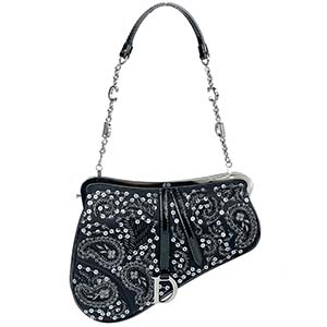 ディオール サドルバッグ スパンコール ビーズ サテン レザー ブラック ハンドバッグ