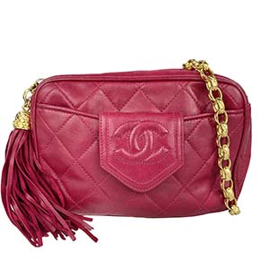 シャネル マトラッセ 18㎝ フリンジ ラムスキン レザー パープル チェーン ショルダーバッグ