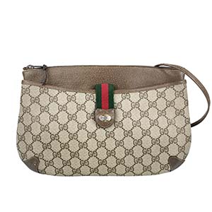 グッチ オールドグッチ シェリーライン PVC レザー ベージュ ブラウン ショルダーバッグ