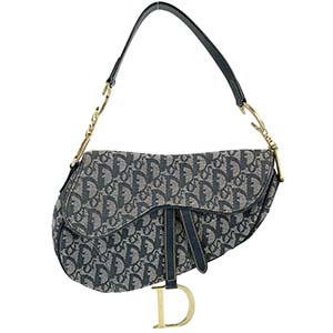 ディオール  サドルバッグ トロッター キャンバス レザー ネイビー ショルダーバッグ