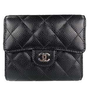 シャネル マトラッセ クラシック キャビアスキン ブラック スモール フラップ ウォレット 三つ折り財布 