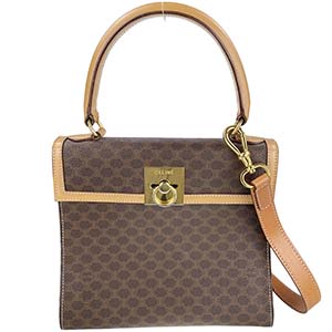 セリーヌ マカダム ガンチーニ PVC レザー ブラウン 2WAY ハンドバッグ