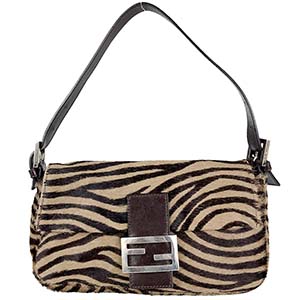 フェンディ マンマバゲット ゼブラ柄 ハラコ レザー ブラウン ショルダーバッグ