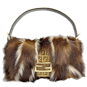 フェンディ マンマバゲット ファー PVC レザー ブラウン ショルダーバッグ