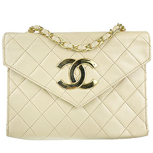 シャネル マトラッセ 21㎝ ラムスキン ベージュ ショルダーバッグ