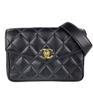 シャネル マトラッセ 17㎝ ラムスキン ブラック ウエストポーチ