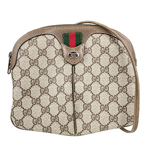 グッチ オールドグッチ シェリーライン PVC レザー ベージュ ブラウン ショルダーバッグ