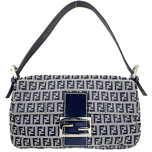 フェンディ マンマバゲット ズッキーノ キャンバス レザー ネイビー ショルダーバッグ