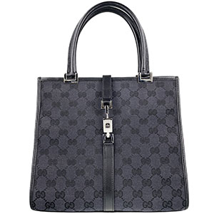 グッチ ジャッキー GGキャンバス キャンバス レザー ネイビー トートバッグ