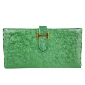 エルメス ベアン クシュベル グリーン 二つ折り 長財布