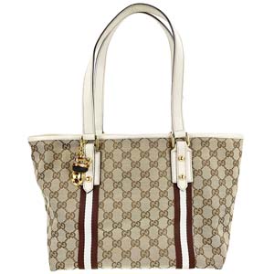 グッチ GGキャンバス キャンバス レザー ベージュ ホワイト トートバッグ