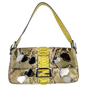フェンディ マンマバゲット パイソン レザー イエロー ショルダーバッグ