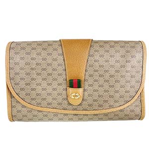グッチ GGプラス PVC レザー ベージュ ブラウン クラッチバッグ
