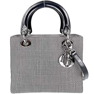 ディオール レディディオール キャンバス 千鳥柄 ブラック グレー 2WAY ハンドバッグ