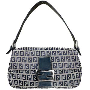 フェンディ マンマバゲット ズッキーノ キャンバス レザー ネイビー ショルダーバッグ