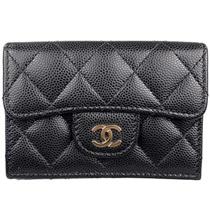 シャネル マトラッセ クラシック キャビアスキン ブラック スモール フラップ ウォレット 三つ折り財布