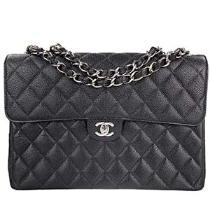 シャネル デカマトラッセ 30㎝ キャビアスキン ブラック ショルダーバッグ